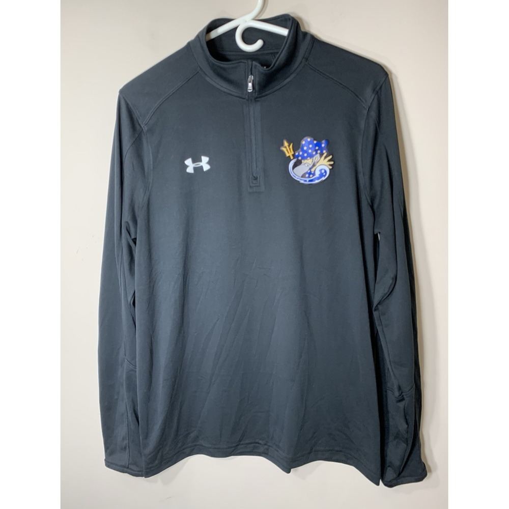 Under‎ Armour Heatgear Quarter Zip Pullover Mens M Black Loose Wizard Logo
